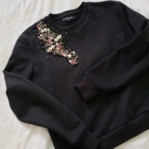 NAVIE Jeweled Crewneck Black Sweatshirt